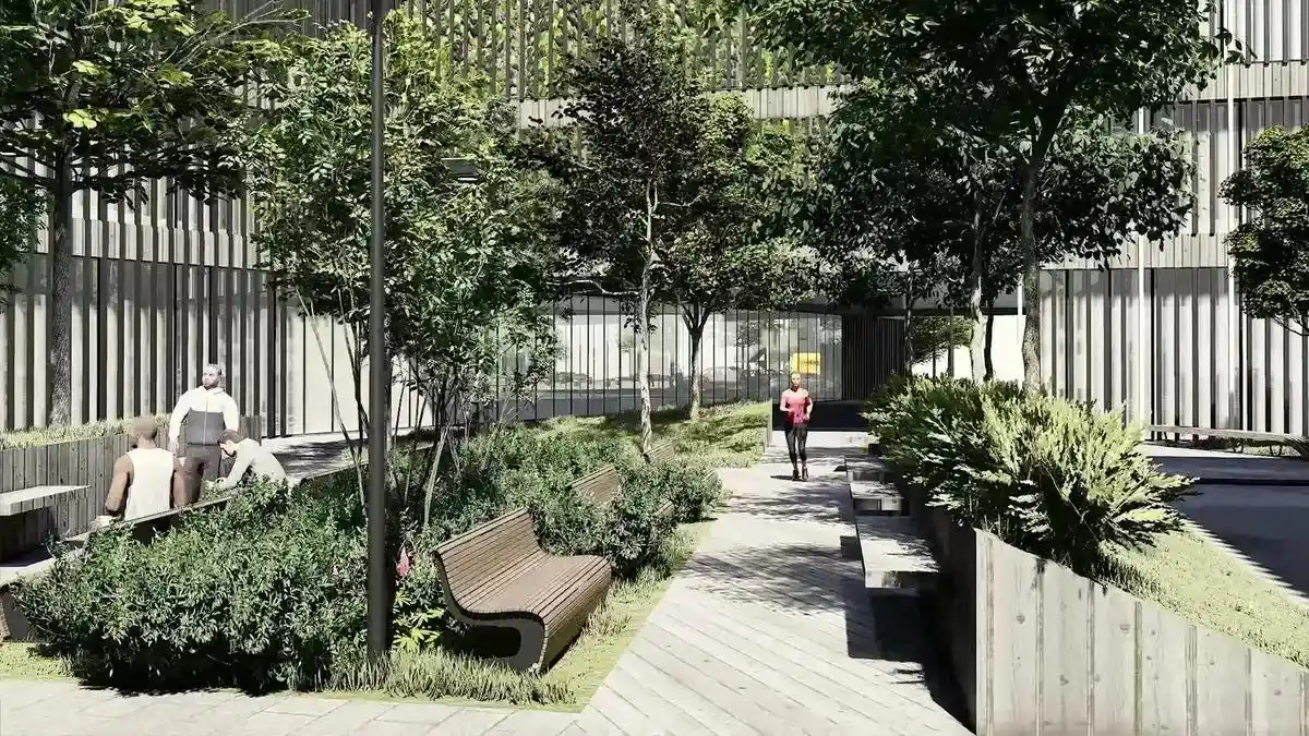 Modern buildings are forming a new world around the Raemerich roundabout….